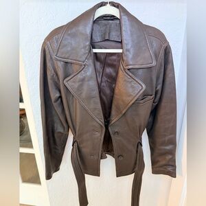 Vintage Brown Leather Jacket – Belted – Soft Genuine Leather